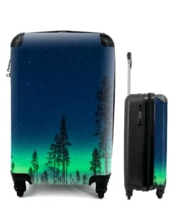 MuchoWow Handgepäckkoffer Nordlicht - Schnee - Bäume - Natur - Grün, 4 Rollen, Reisetasche Mit Rollen, Handgepäck Für Ferien, Trolley, Reisekoffer
