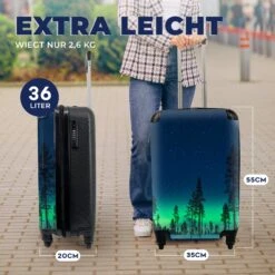 MuchoWow Handgepäckkoffer Nordlicht - Schnee - Bäume - Natur - Grün, 4 Rollen, Reisetasche Mit Rollen, Handgepäck Für Ferien, Trolley, Reisekoffer -Next Shop d6312c6f de96 561c b60f c6c75536a004